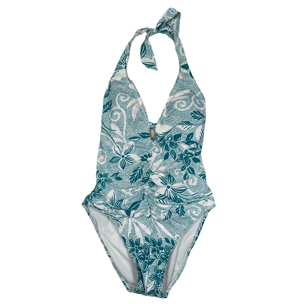 St. John Swim One Piece Swimsuit Women's Size 2 Blue Halter Padded Ruched Front